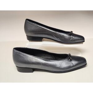 RENZO FONTANELLI Women's Gray Leather Ballet Flat Shoes Size 8B